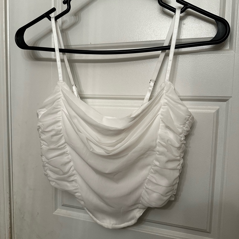 White Ruched Asymmetrical Sleeveless Camisole